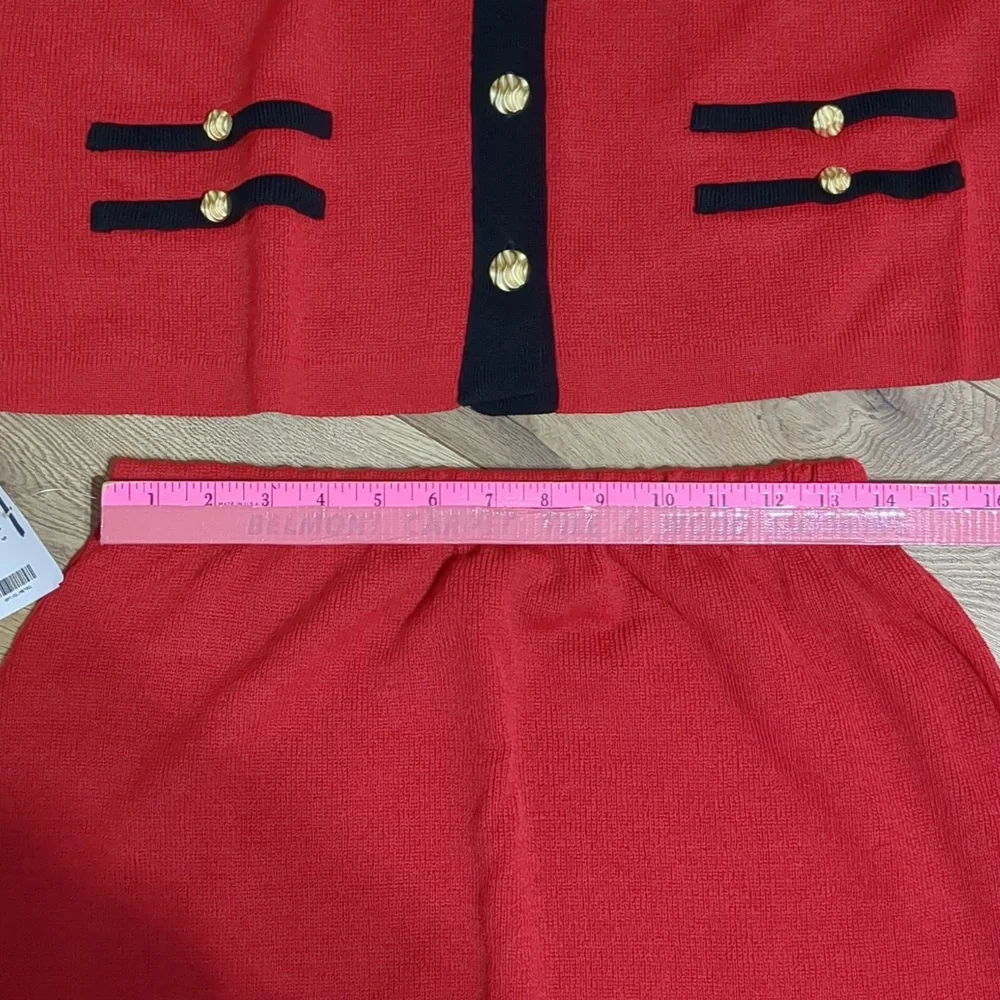Vintage Mita Women's 2PC Knit Suit Jacket & Skirt red Black Size 14 - Picture 7 of 12